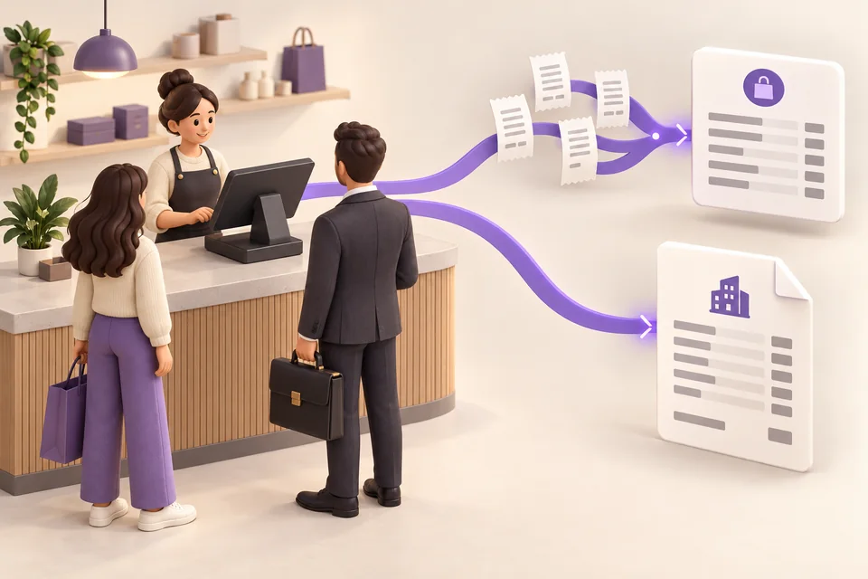 Une même caisse pour les particuliers et les professionnels, avec deux parcours de documents